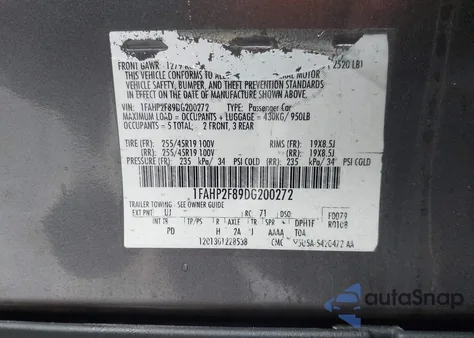 2013 Ford Taurus Limited from USA, damaged, VIN 1FAHP2F89DG200272